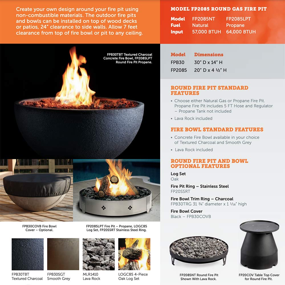 Kingsman FPB30T 30-Inch Round Match Light Gas Fire Bowl with Lava Rock