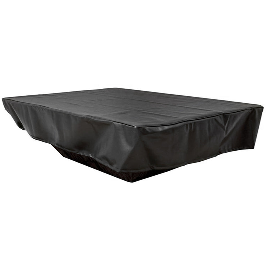 Rectangular black vinyl fire pit cover with snug, elasticized corners