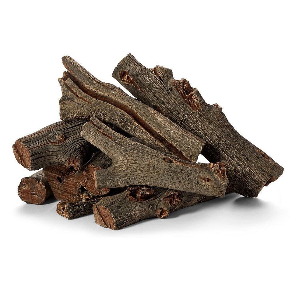 Faux driftwood concrete gas log set pieces, stacked brown and dark gray