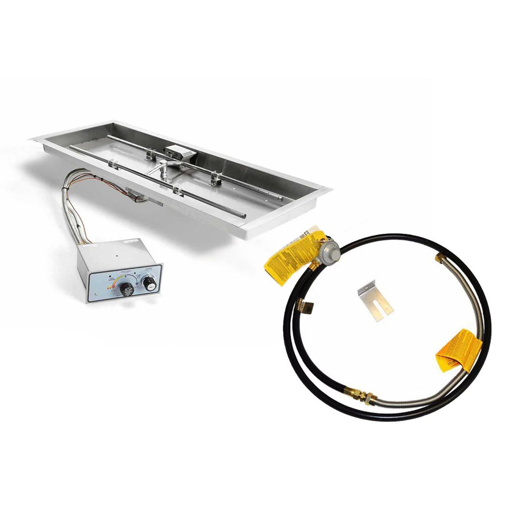 HPC Fire H-Shaped FPPK Push Button Flame Sensing Gas Fire Pit Kit with Rectangular Bowl Pan and Torpedo Burner