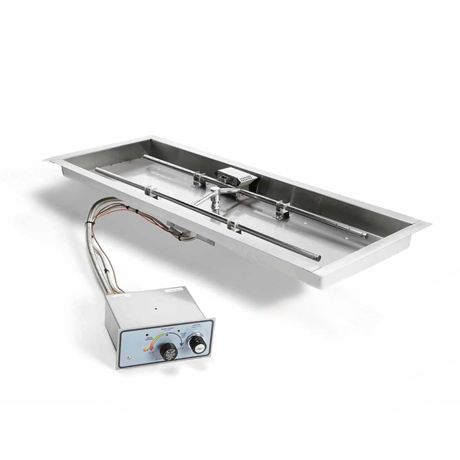 HPC Fire H-Shaped FPPK Push Button Flame Sensing Gas Fire Pit Kit with Rectangular Bowl Pan and Torpedo Burner