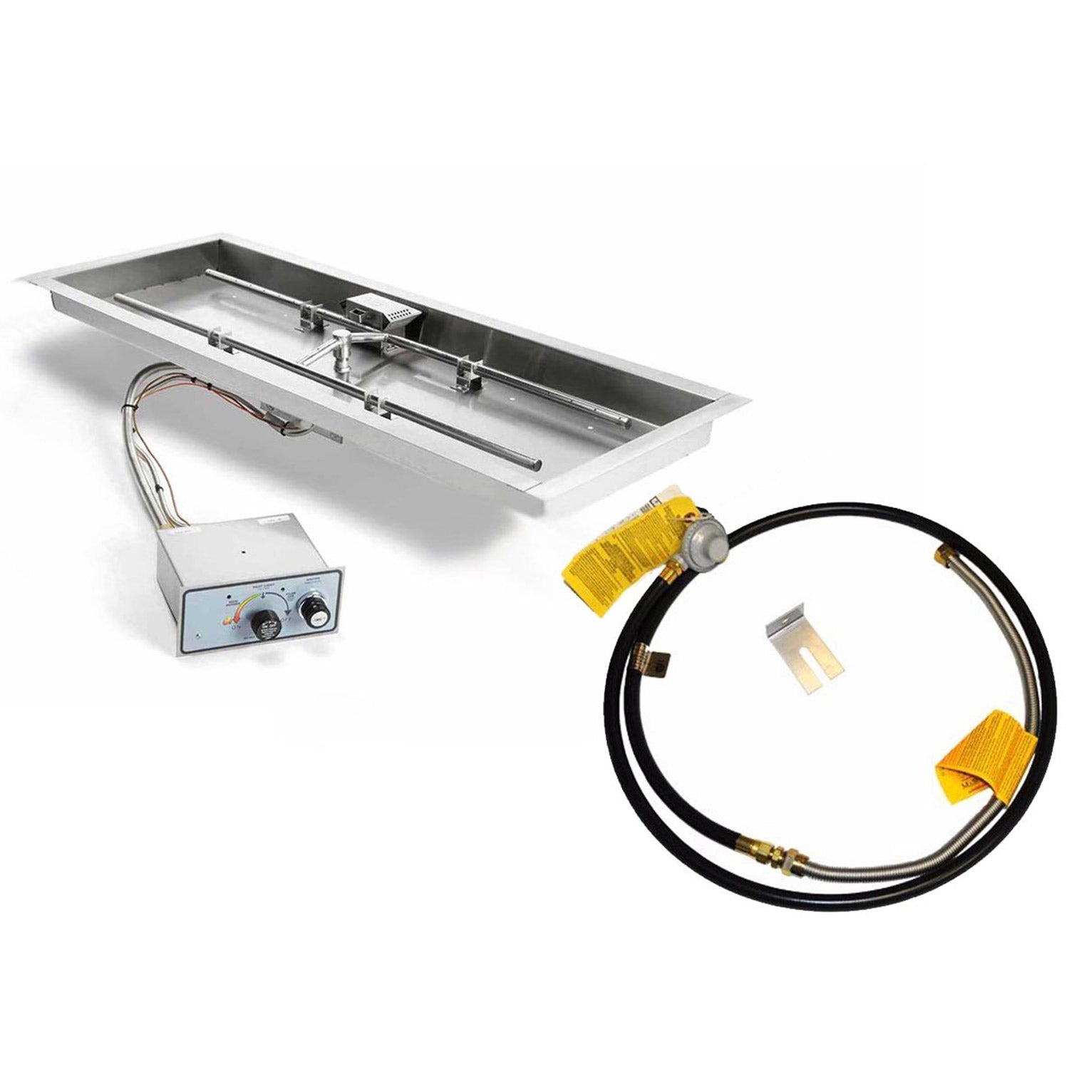 HPC Fire H-Shaped FPPK Push Button Flame Sensing Gas Fire Pit Kit with Rectangular Bowl Pan and Torpedo Burner