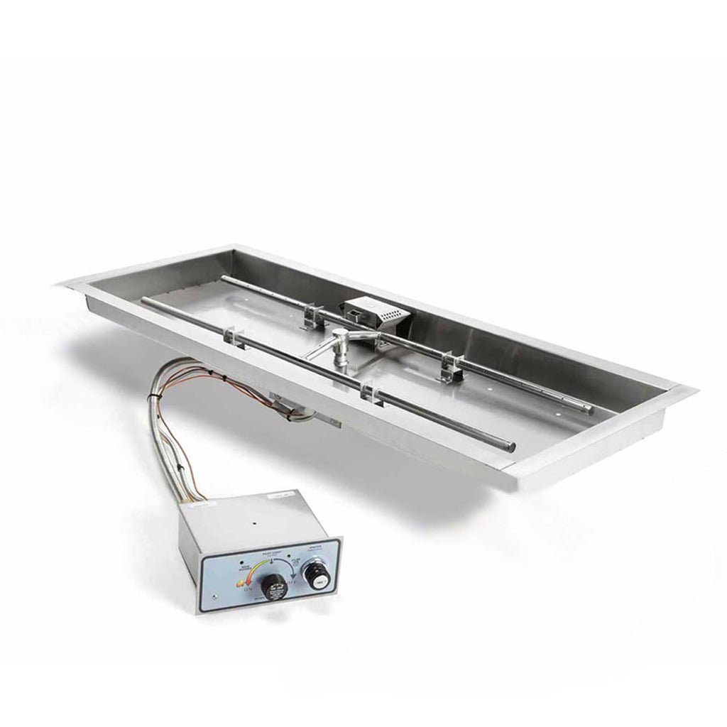 HPC Fire H-Shaped FPPK Push Button Flame Sensing Gas Fire Pit Kit with Rectangular Bowl Pan and Torpedo Burner