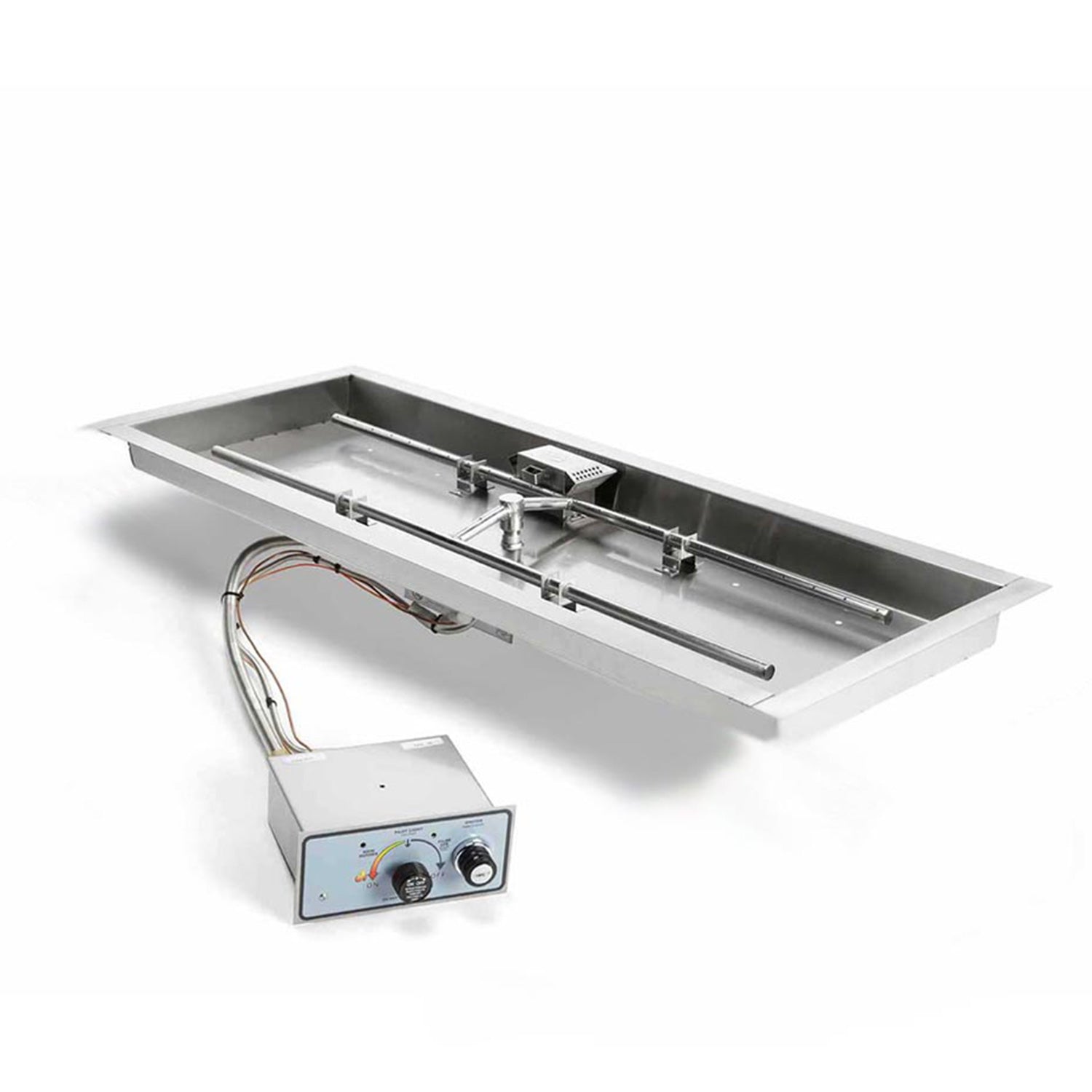 HPC Fire H-Shaped FPPK Push Button Flame Sensing Gas Fire Pit Kit with Rectangular Bowl Pan and Torpedo Burner