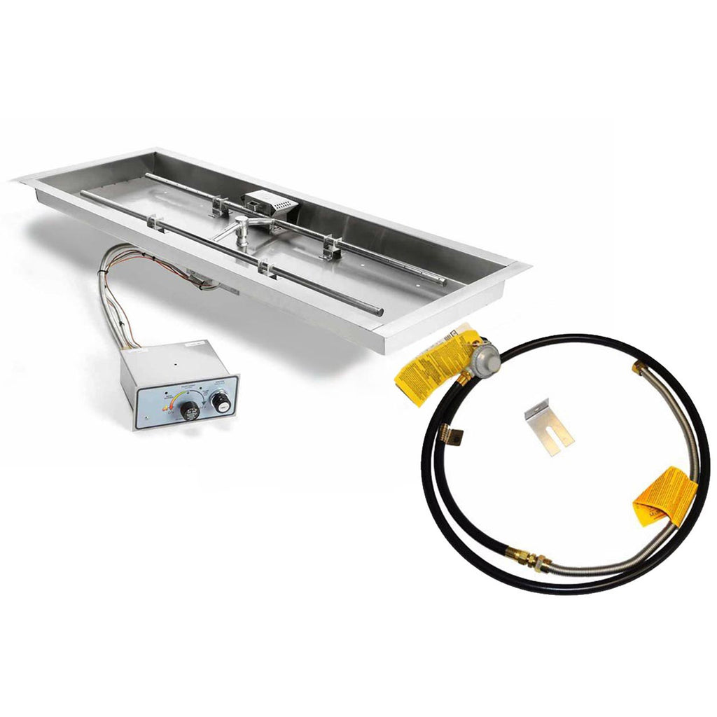 HPC Fire H-Shaped FPPK Push Button Flame Sensing Gas Fire Pit Kit with Rectangular Bowl Pan and Torpedo Burner