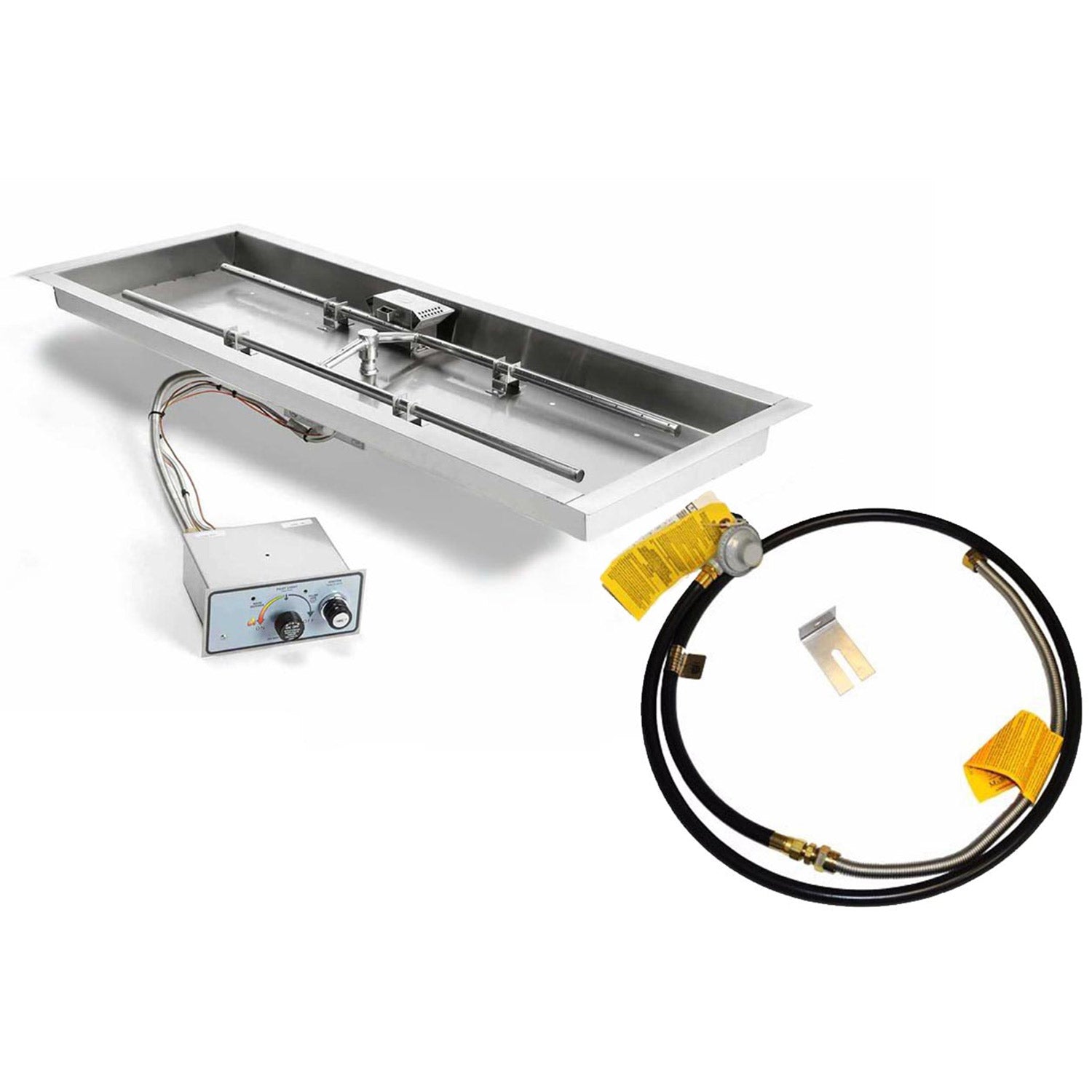 HPC Fire H-Shaped FPPK Push Button Flame Sensing Gas Fire Pit Kit with Rectangular Bowl Pan and Torpedo Burner