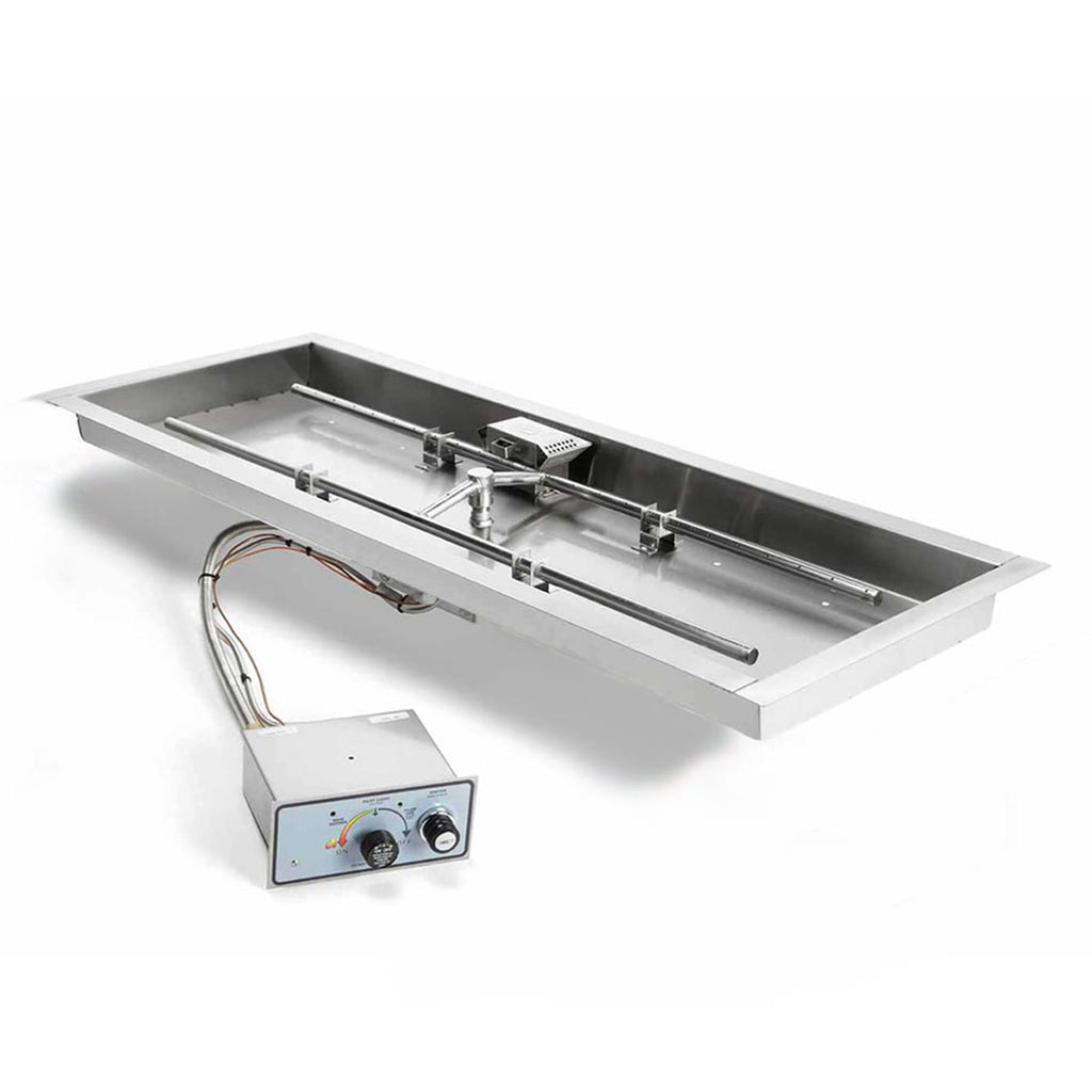 HPC Fire H-Shaped FPPK Push Button Flame Sensing Gas Fire Pit Kit with Rectangular Bowl Pan and Torpedo Burner