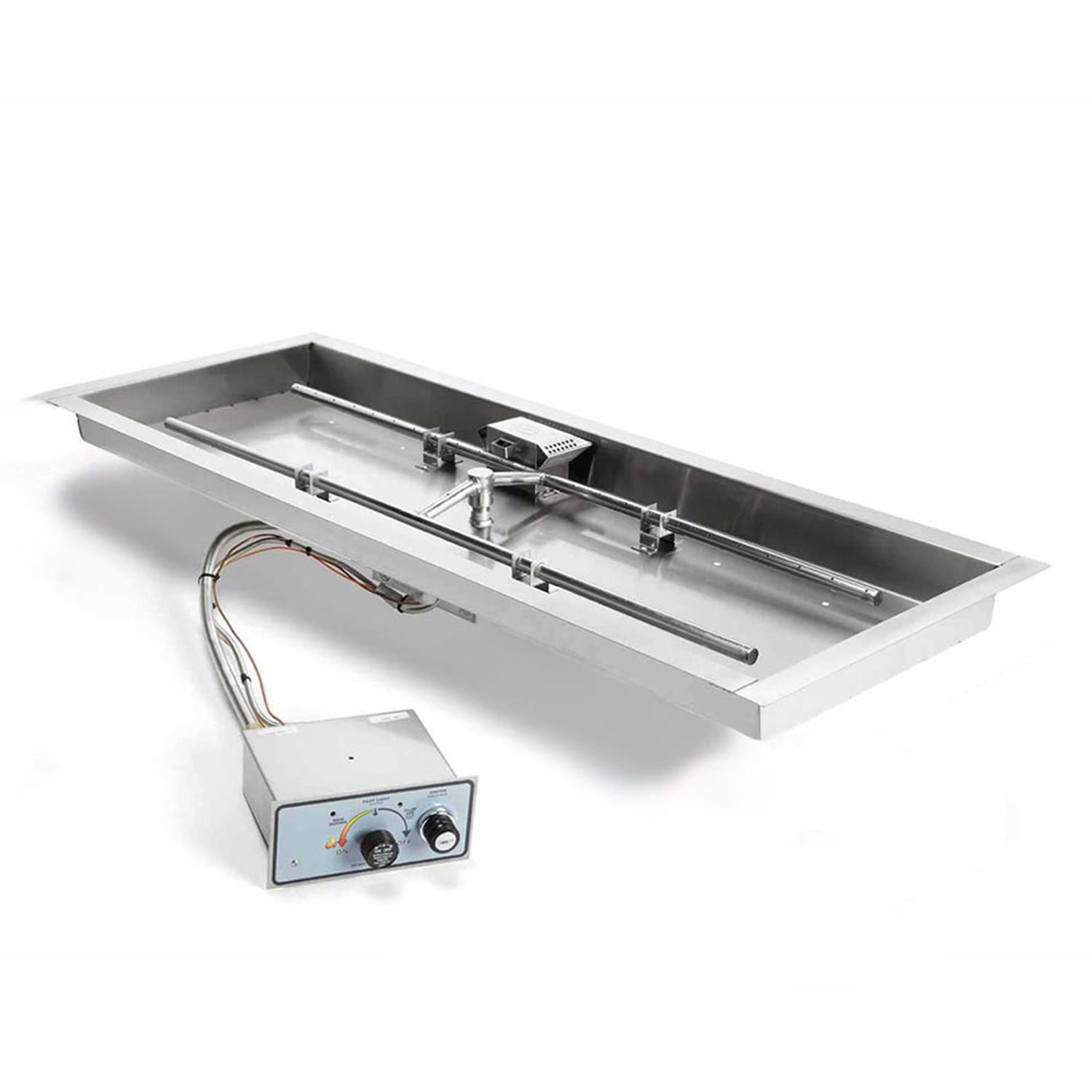 HPC Fire H-Shaped FPPK Push Button Flame Sensing Gas Fire Pit Kit with Rectangular Bowl Pan and Torpedo Burner