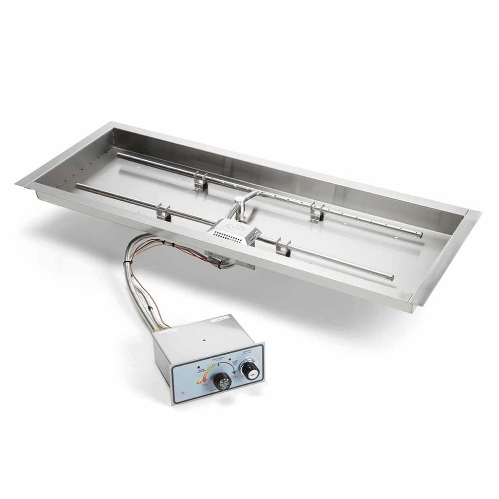 HPC Fire H-Shaped FPPK Push Button Flame Sensing Gas Fire Pit Kit with Rectangular Bowl Pan and Torpedo Burner