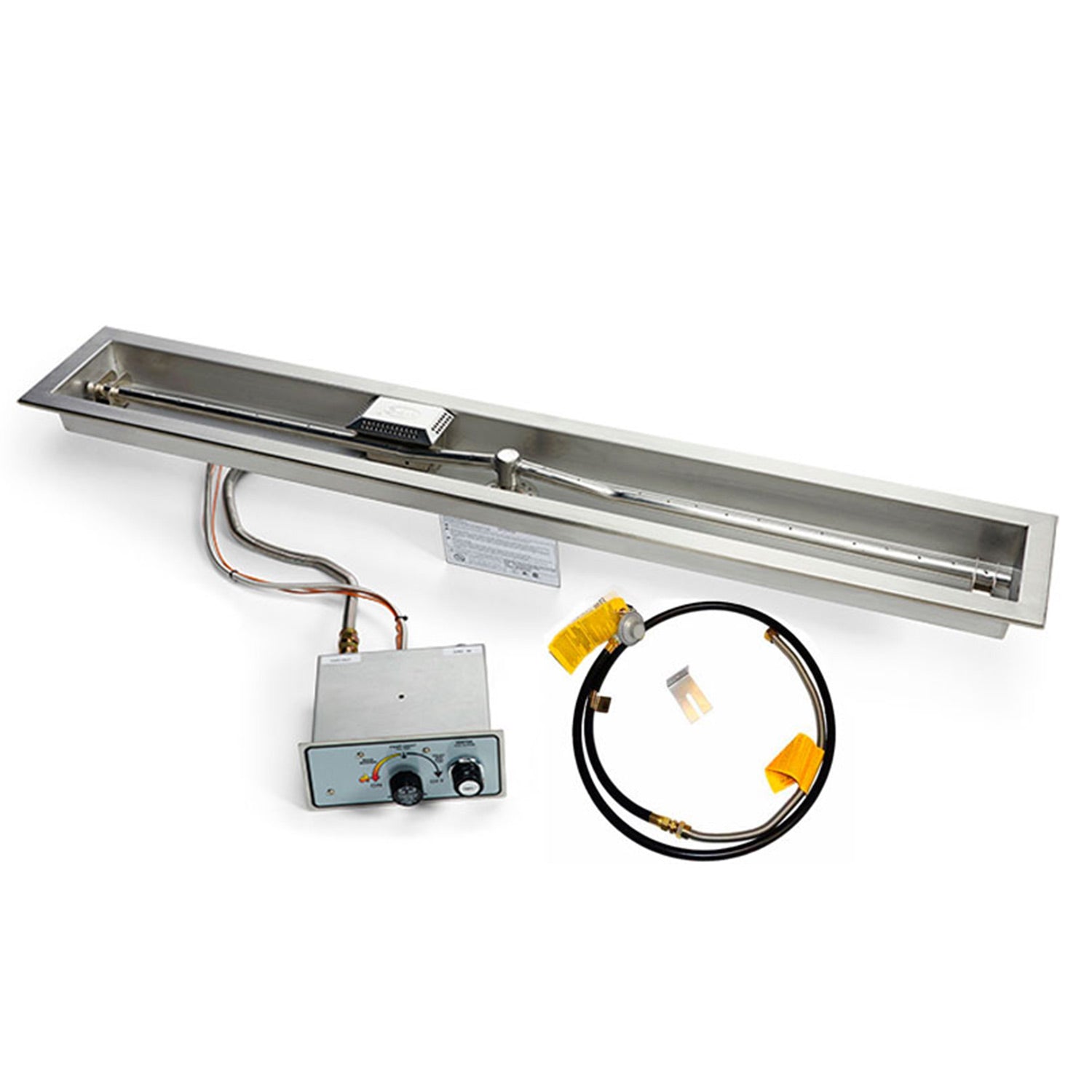 HPC Fire Linear Push Button Flame Sensing Gas Fire Pit Kit with Trough Bowl Pan and Torpedo Burner