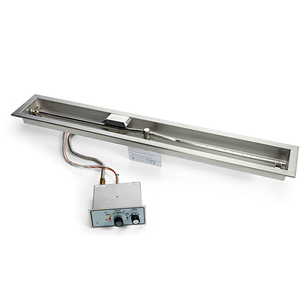 HPC Fire Linear Push Button Flame Sensing Gas Fire Pit Kit with Trough Bowl Pan and Torpedo Burner