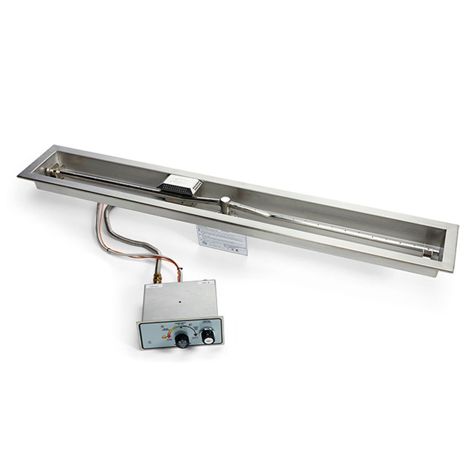 HPC Fire Linear Push Button Flame Sensing Gas Fire Pit Kit with Trough Bowl Pan and Torpedo Burner