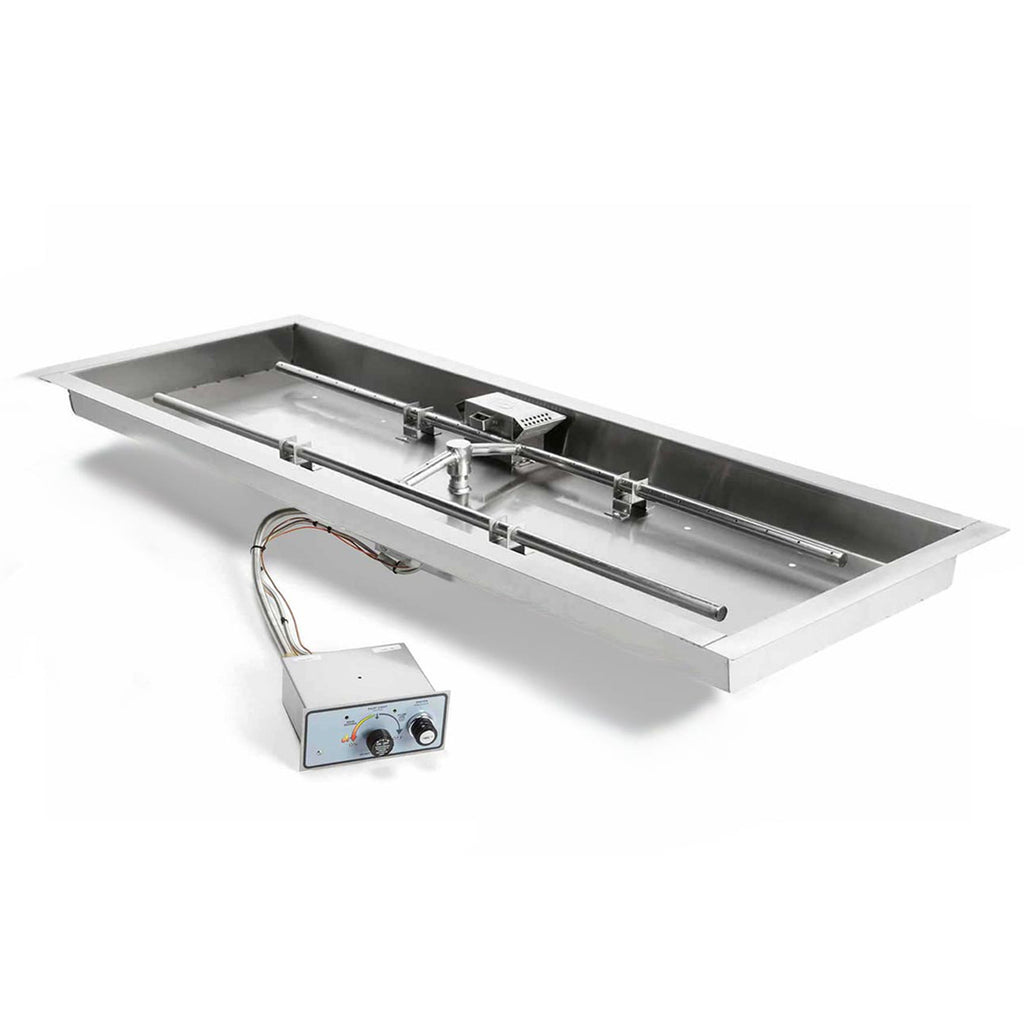 HPC Fire H-Shaped FPPK Push Button Flame Sensing Gas Fire Pit Kit with Rectangular Bowl Pan and Torpedo Burner