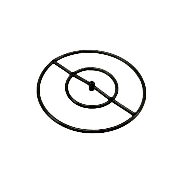 Black iron natural gas fire pit burner ring with circular center and cross struts