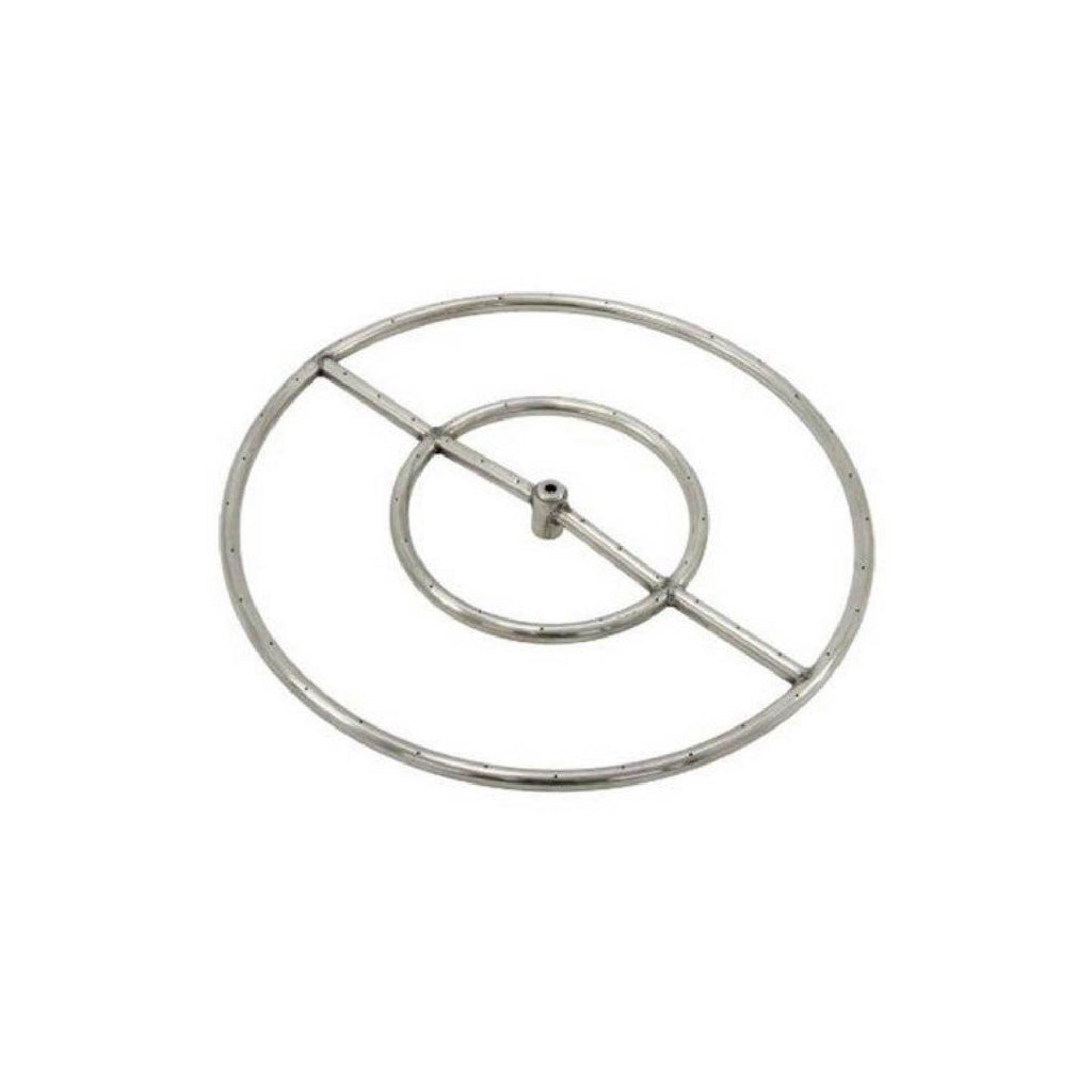 Stainless steel fire pit burner ring with circular ports and gas valve stem