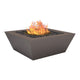 Powder-coated gas fire table with square metal bowl in bronze, flames and lava rocks