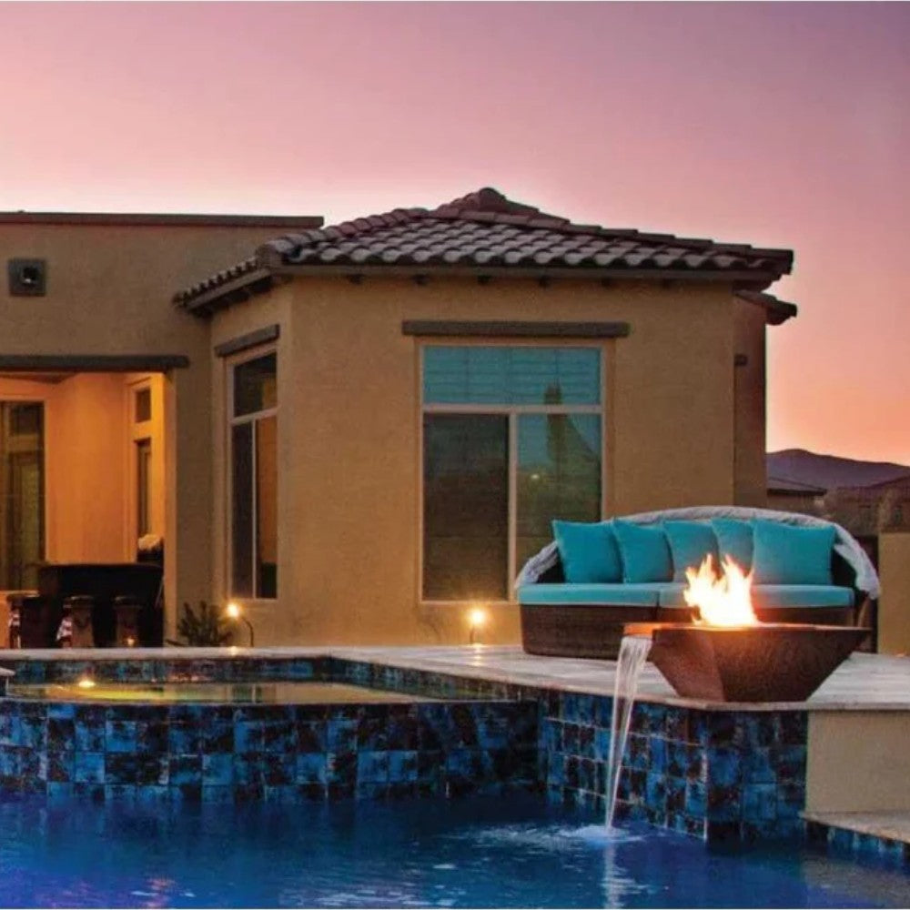 Grand Effects Artisan Series Square Corinthian Copper Gas Fire and Water Bowl with Extended Lip