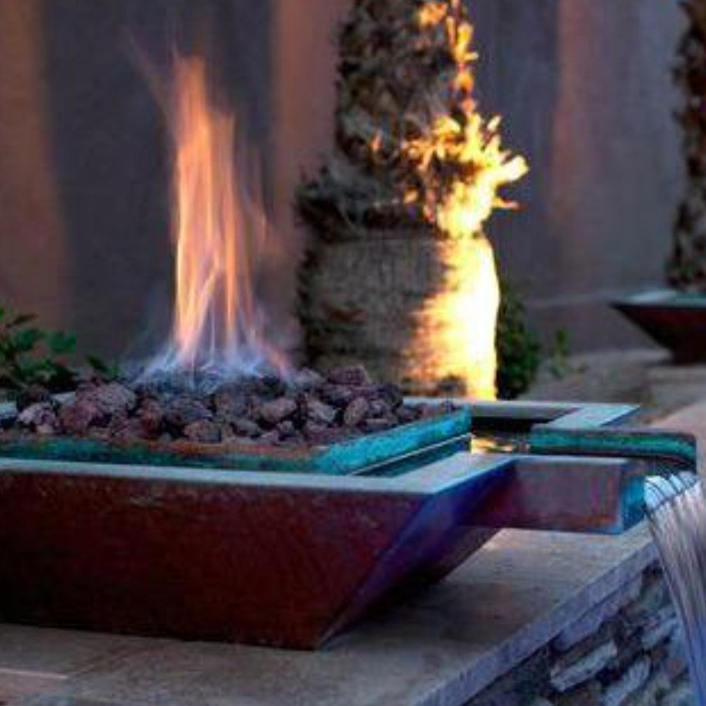 Grand Effects Artisan Series Square Corinthian Hammered Copper Gas Fire and Water Bowl with Extended Lip