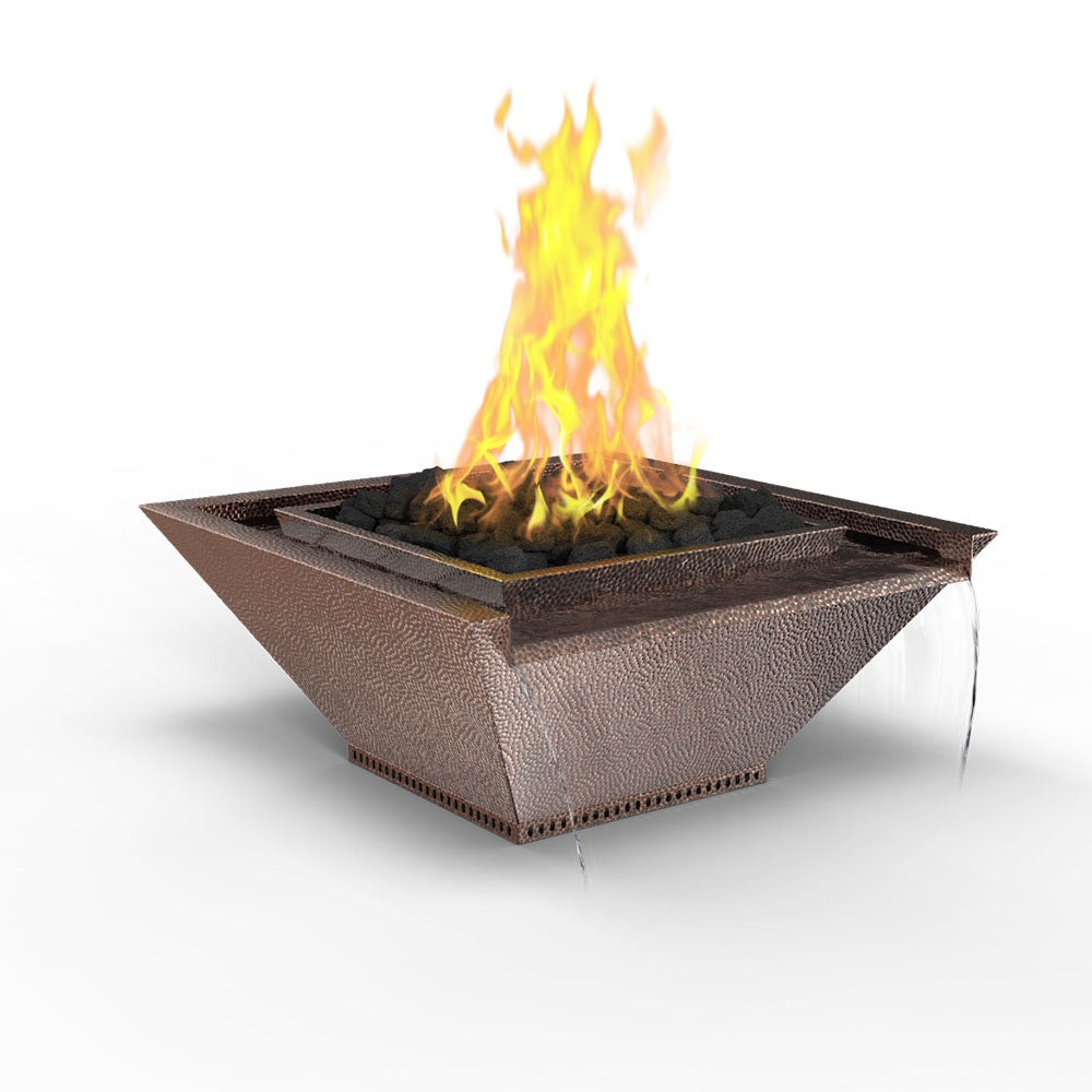 Grand Effects Artisan Series Square Corinthian Hammered Copper Gas Fire and Water Bowl with Seamless Lip