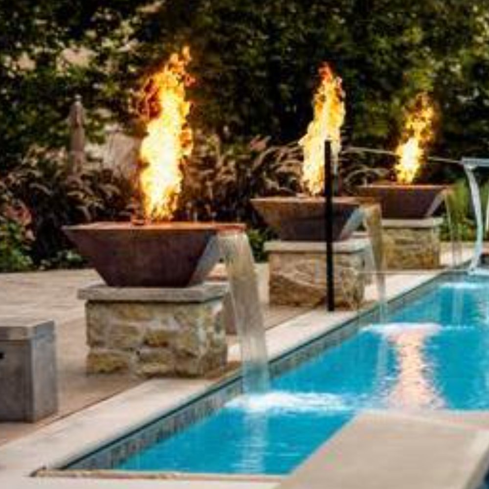 Grand Effects Artisan Series Square Corinthian Hammered Copper Gas Fire and Water Bowl with Seamless Lip