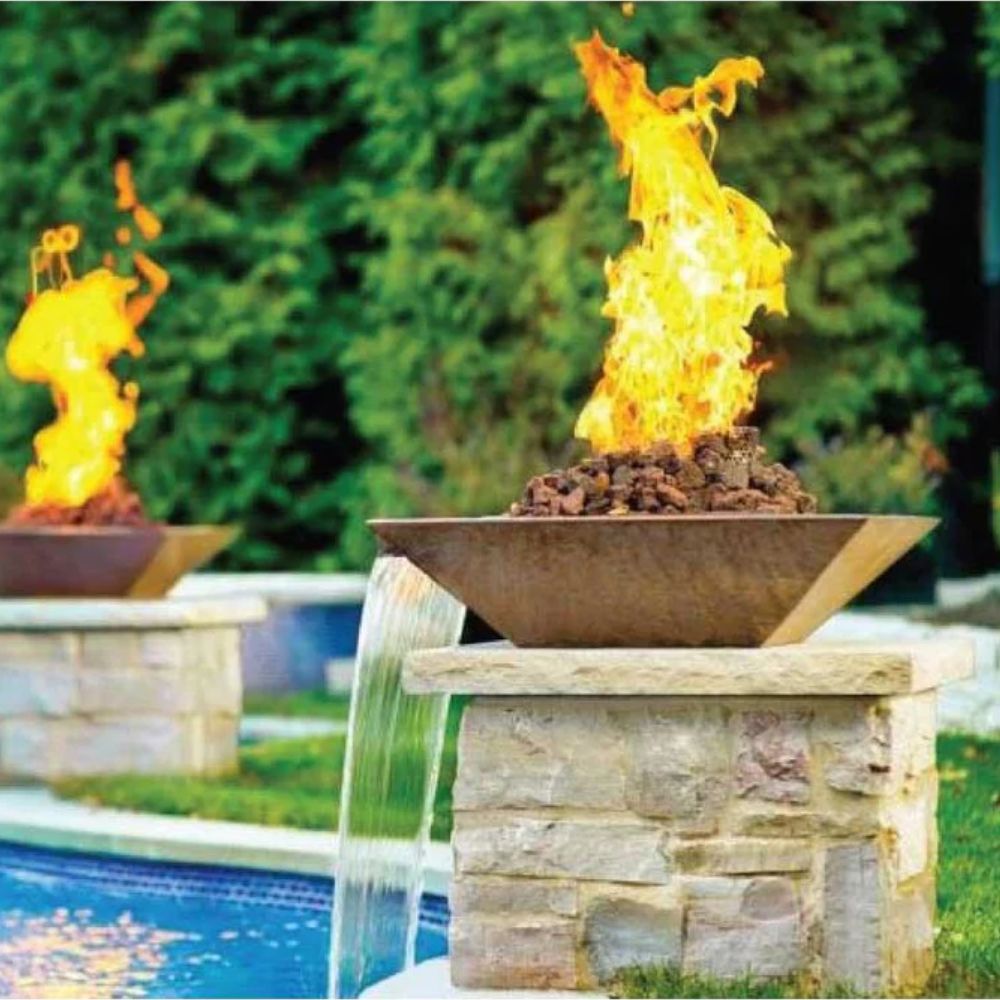 Grand Effects Artisan Series Square Corinthian Hammered Copper Gas Fire and Water Bowl with Seamless Lip