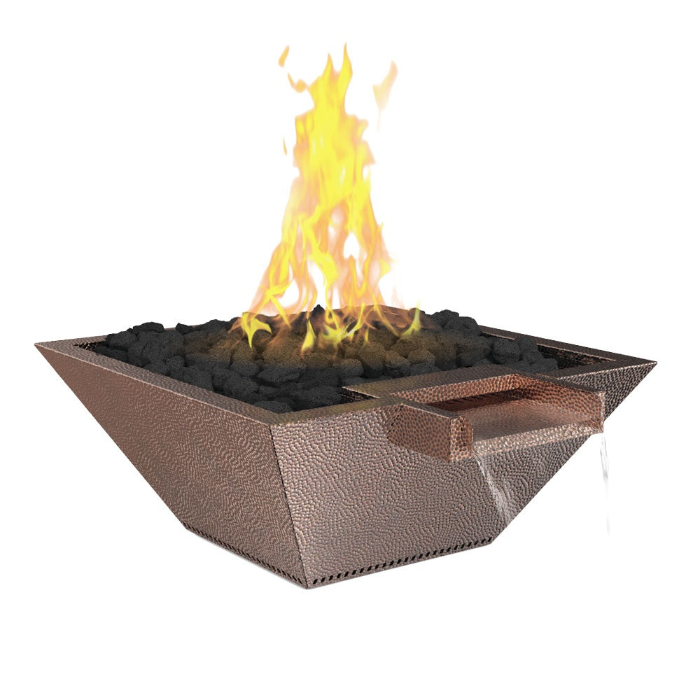 Grand Effects Builder Series Square Corinthian Hammered Copper Gas Fire and Water Bowl