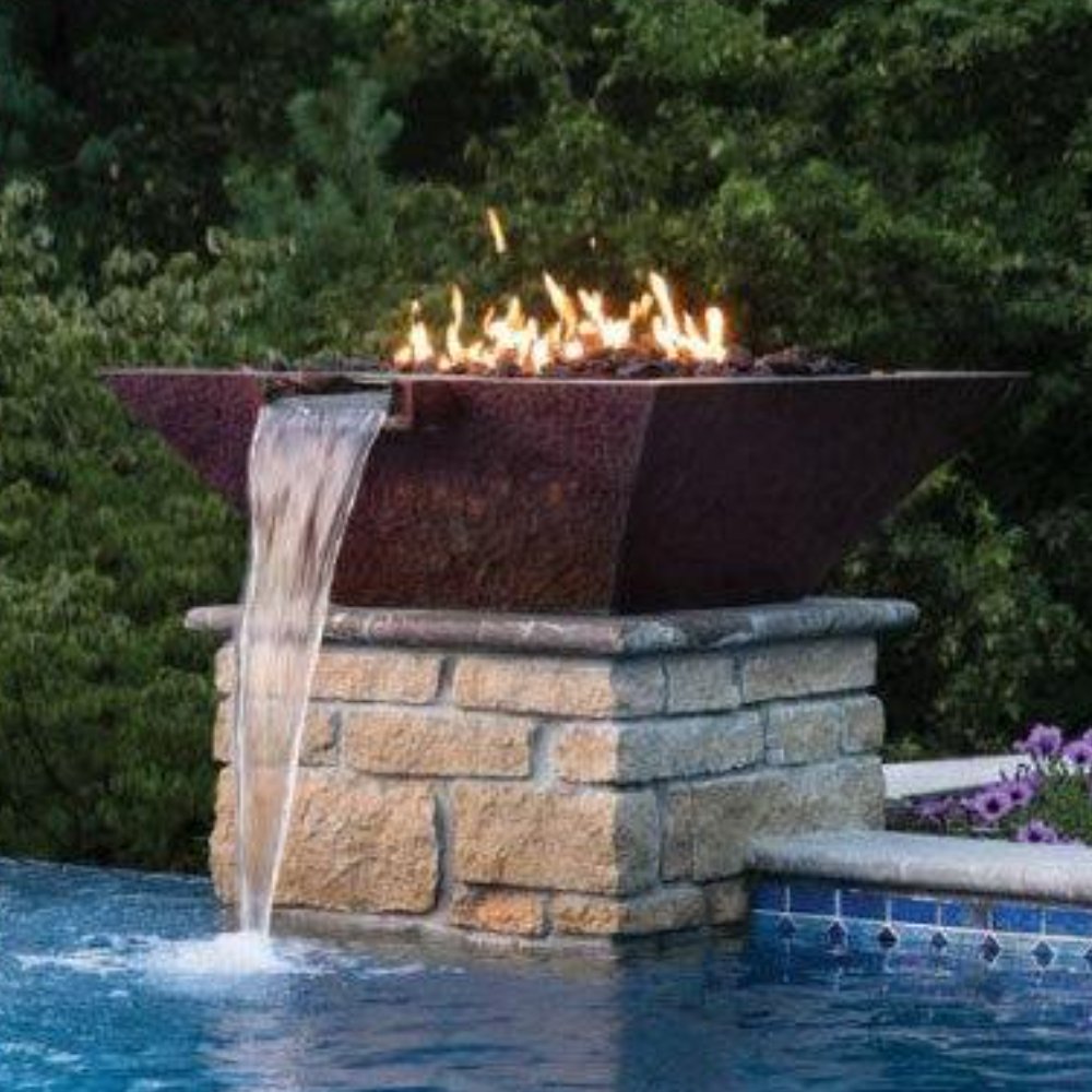 Grand Effects Builder Series Square Corinthian Hammered Copper Gas Fire and Water Bowl