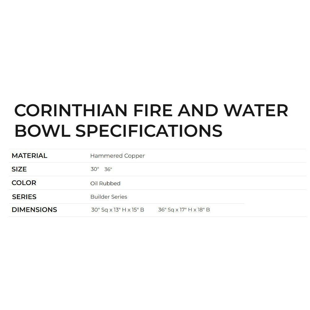 Grand Effects Builder Series Square Corinthian Hammered Copper Gas Fire and Water Bowl