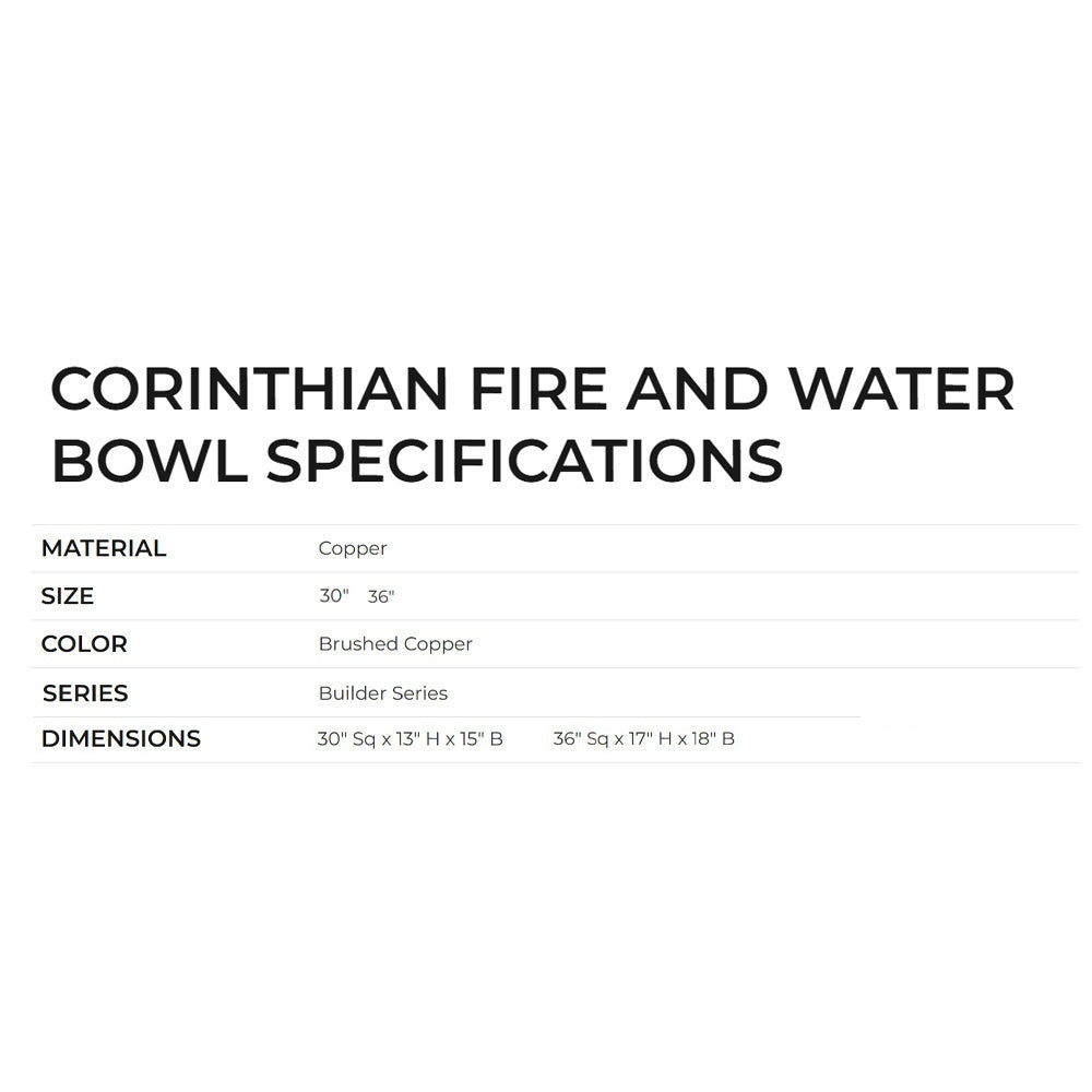 Grand Effects Builder Series Square Corinthian Copper Gas Fire and Water Bowl