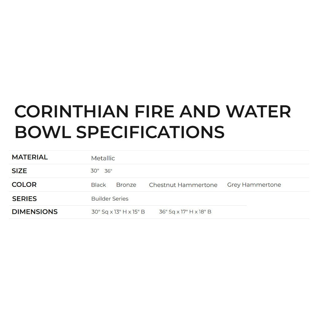 Grand Effects Builder Series Square Corinthian Powder Coated Gas Fire and Water Bowl