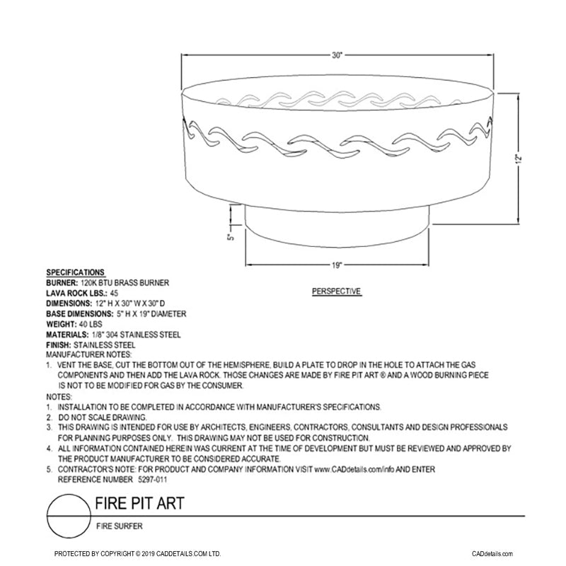 Pit Art Fire Surfer Wood Fire Pit, 30-inch