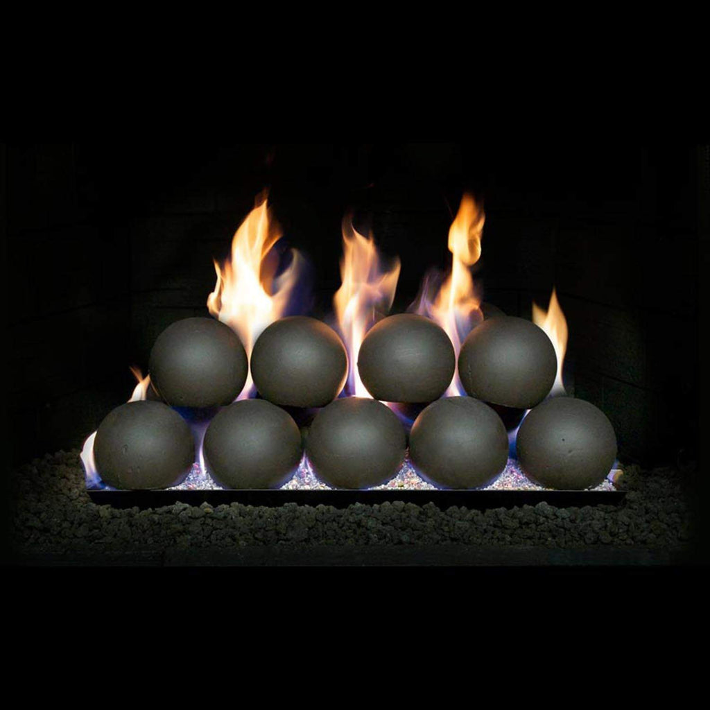 5-inch fire sphere set in gray with flames above the clustered balls