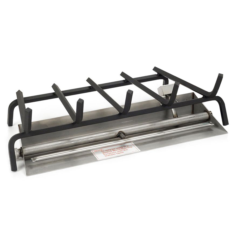 Stainless steel vented fireplace burner with grate supports and mounting legs