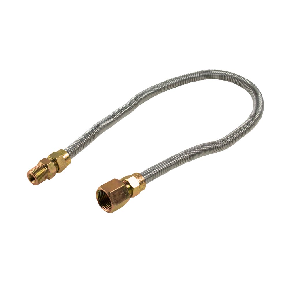 Stainless steel gas flex line with brass end fittings, coiled braided hose with 3/8 in connectors