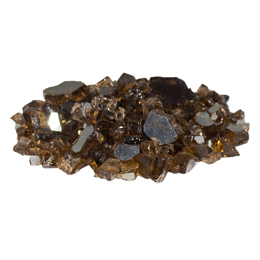 Reflective copper fireglass rocks, dark brown and blue pieces in mixed sizes