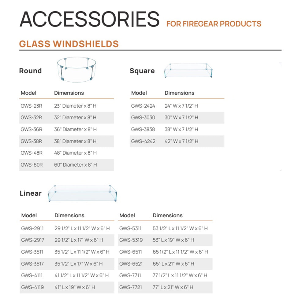 Firegear GWSL Linear Tempered Glass Wind Guard