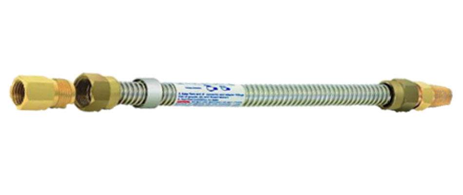Dante whistle-free 3/4 in gas flex line, braided stainless hose with end brass connectors.