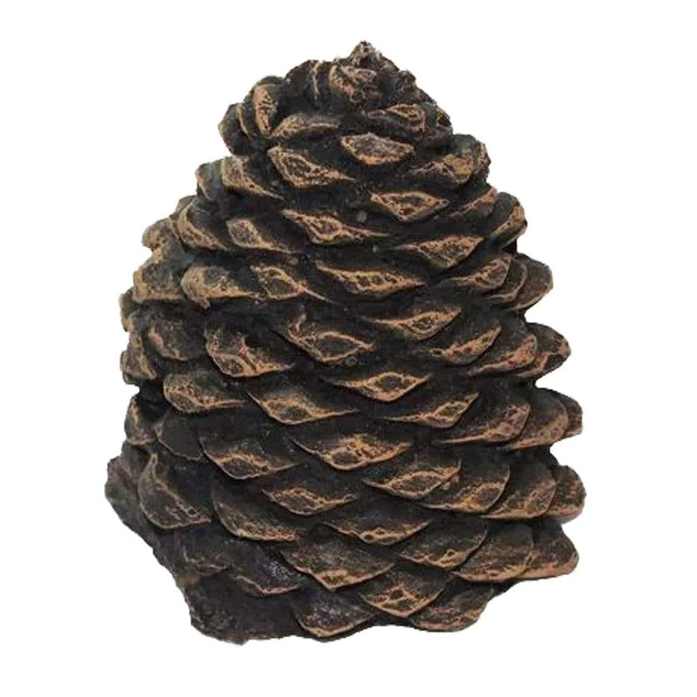 Decorative small pine cone ornament, dark brown with tan speckled tips