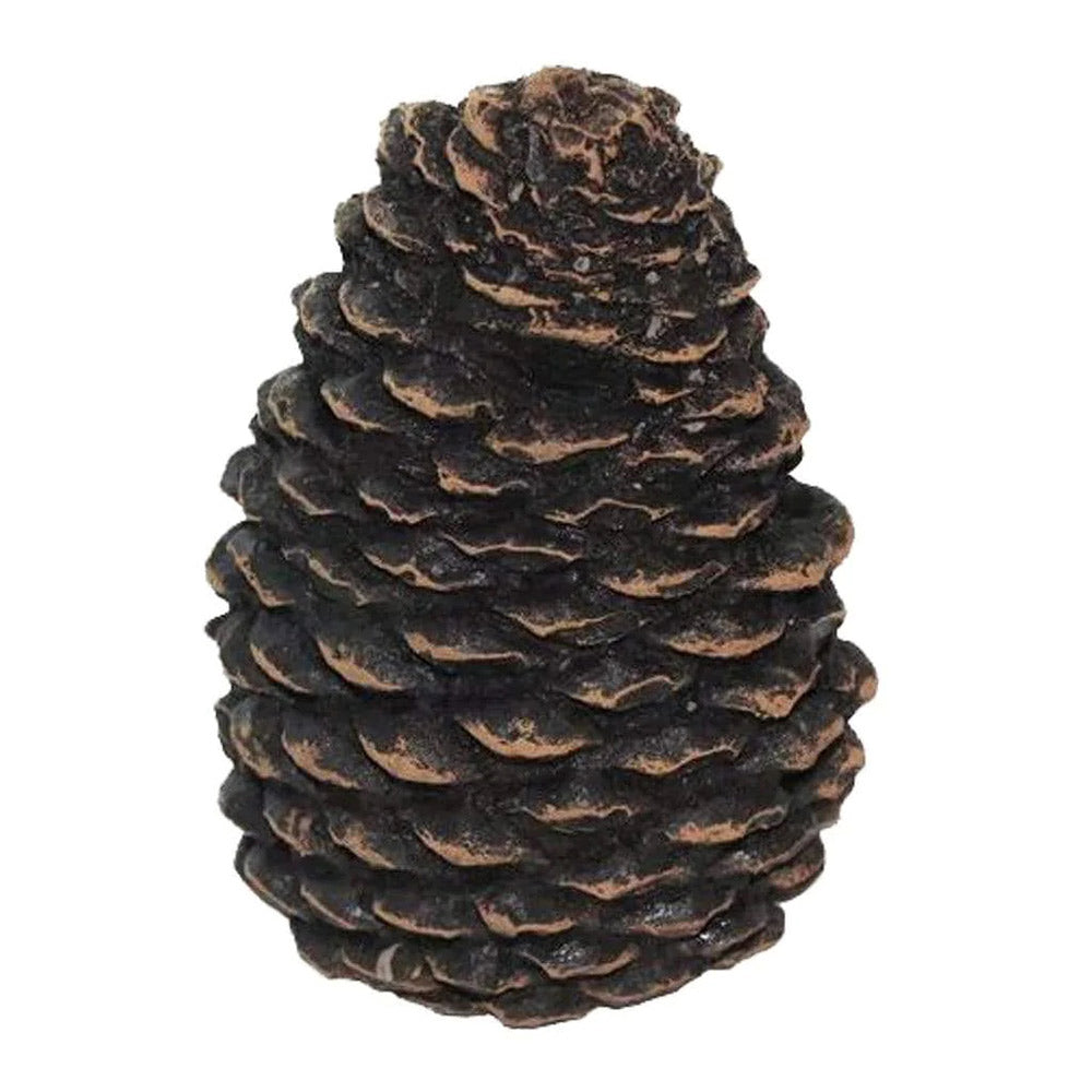 Small decorative pine cone with dark brown scales and reddish highlights