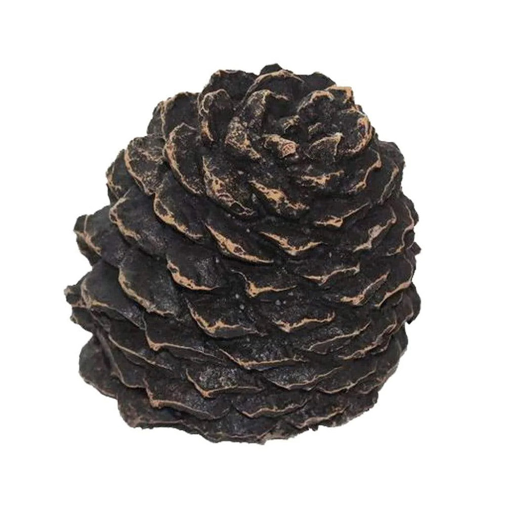 Medium decorative pine cone ornament in dark brown textured layers