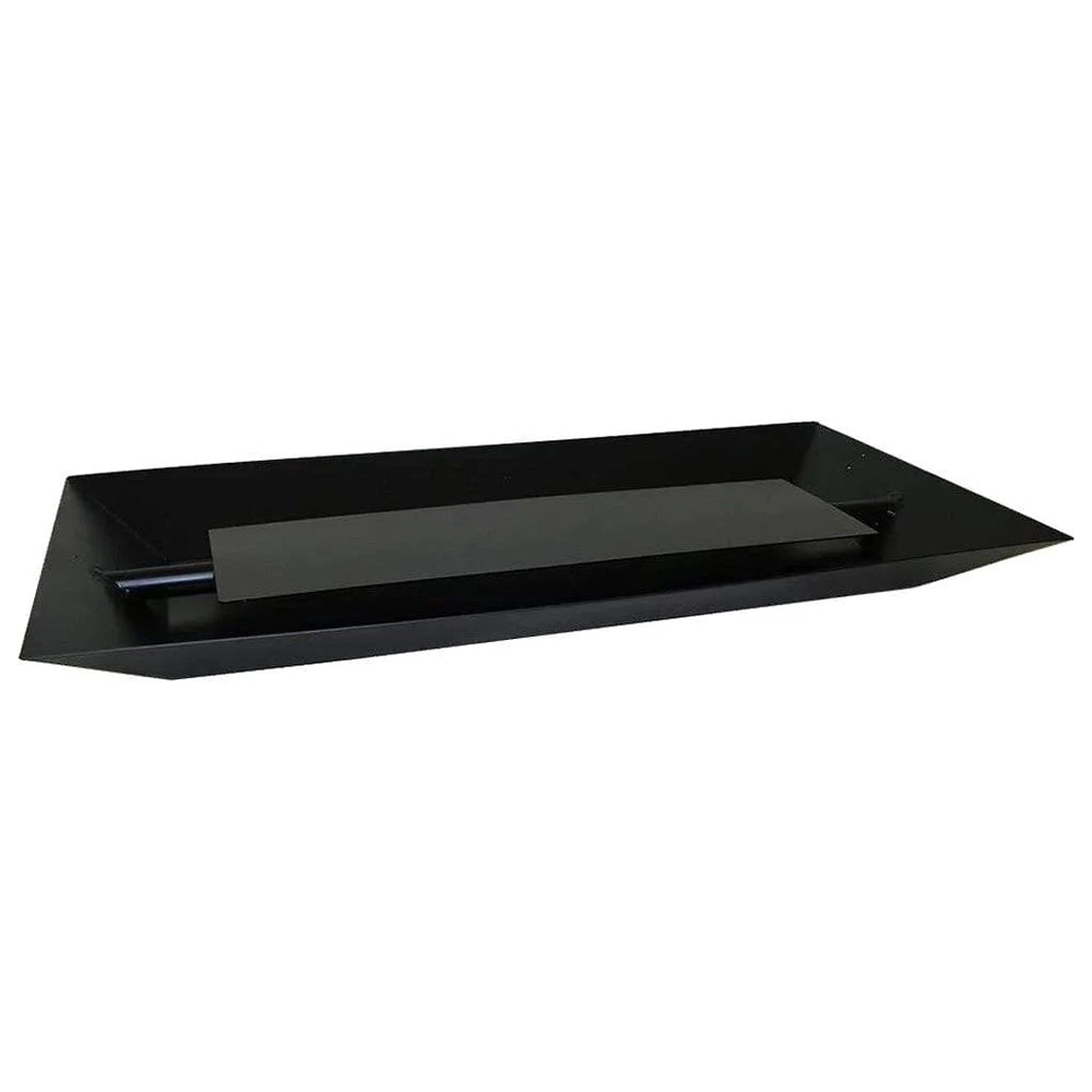 Vented gas burner tray with rectangular vented opening, black metal