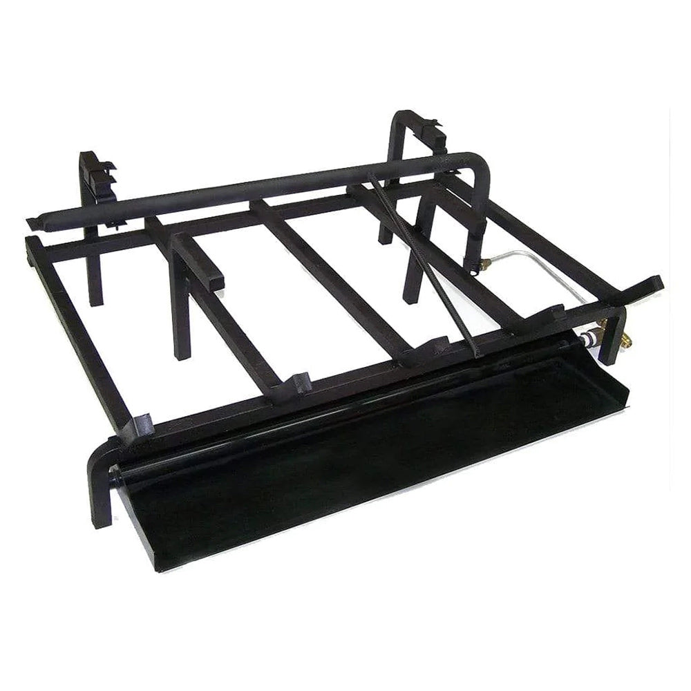 Vented natural gas burner kit with metal grate and ignition base, black