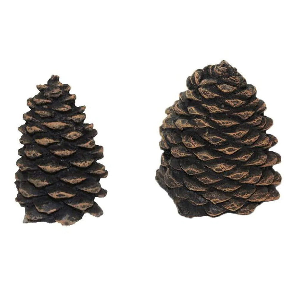 Pine cone fireplace media, two textured pine cones
