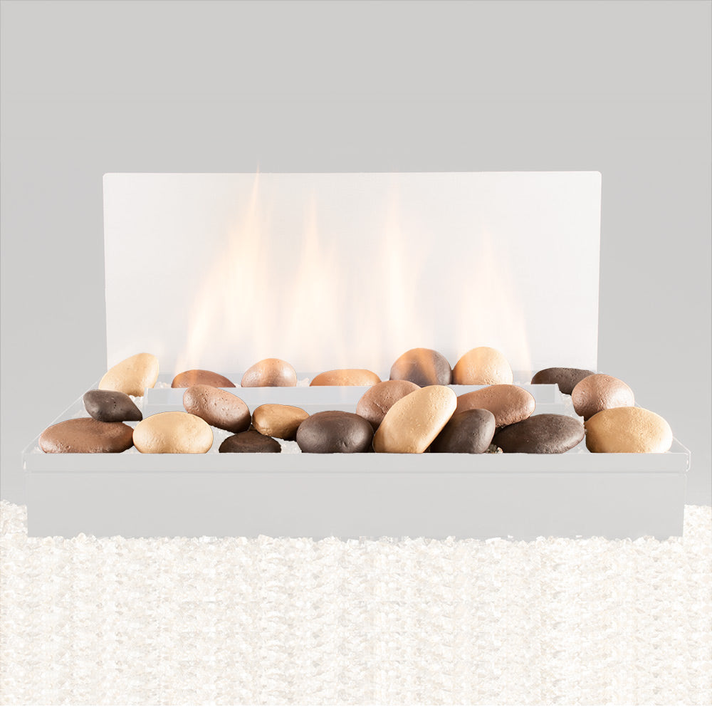 Multi-color river stone set for vent-free burner, tan and dark stones