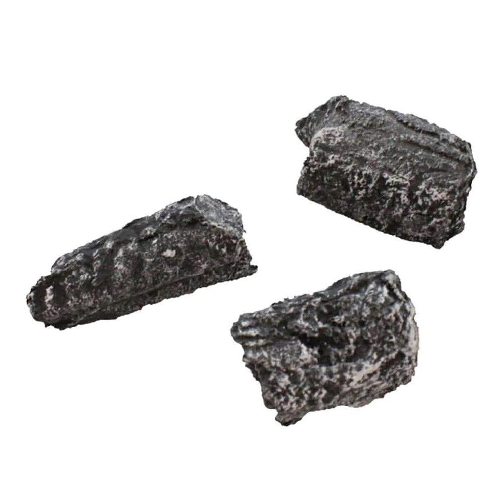 Decorative charred ember bed chips, dark gray-black rock-like pieces (3-pack)