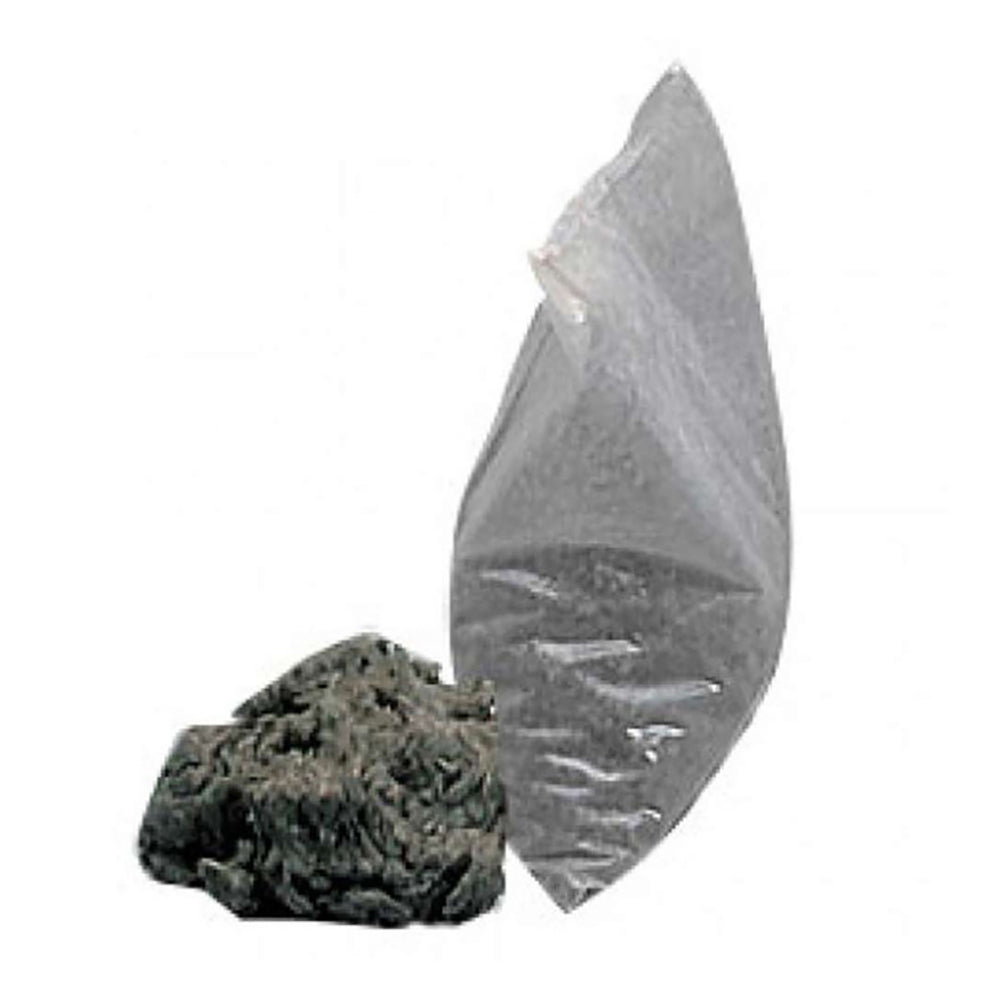 Rock wool insulation in gray folded bag with dark gray block