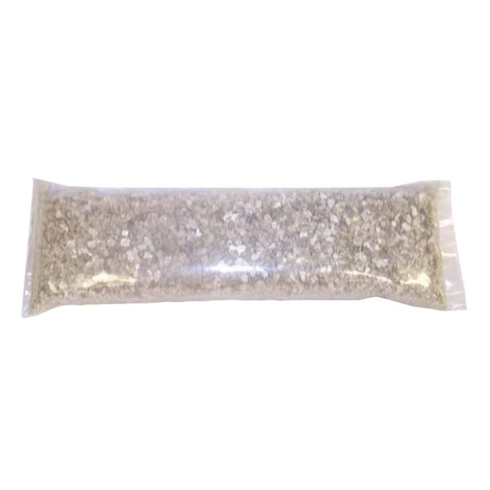 Vermiculite granular soil amendment in sealed bag, light gray-brown