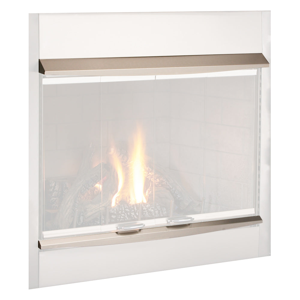 42-inch stainless steel fireplace hood with 4-inch brow and glass front