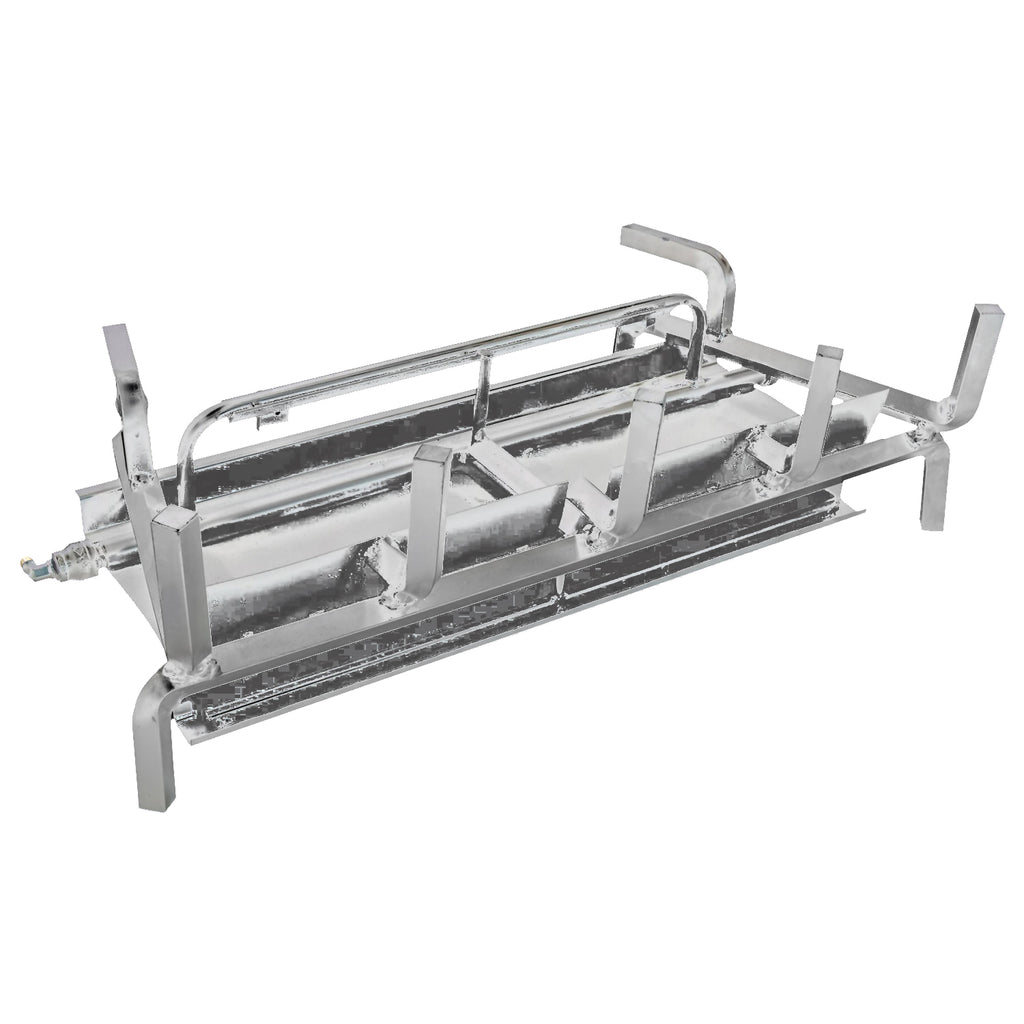 Stainless steel slimline burner system with rectangular burner tray and support legs