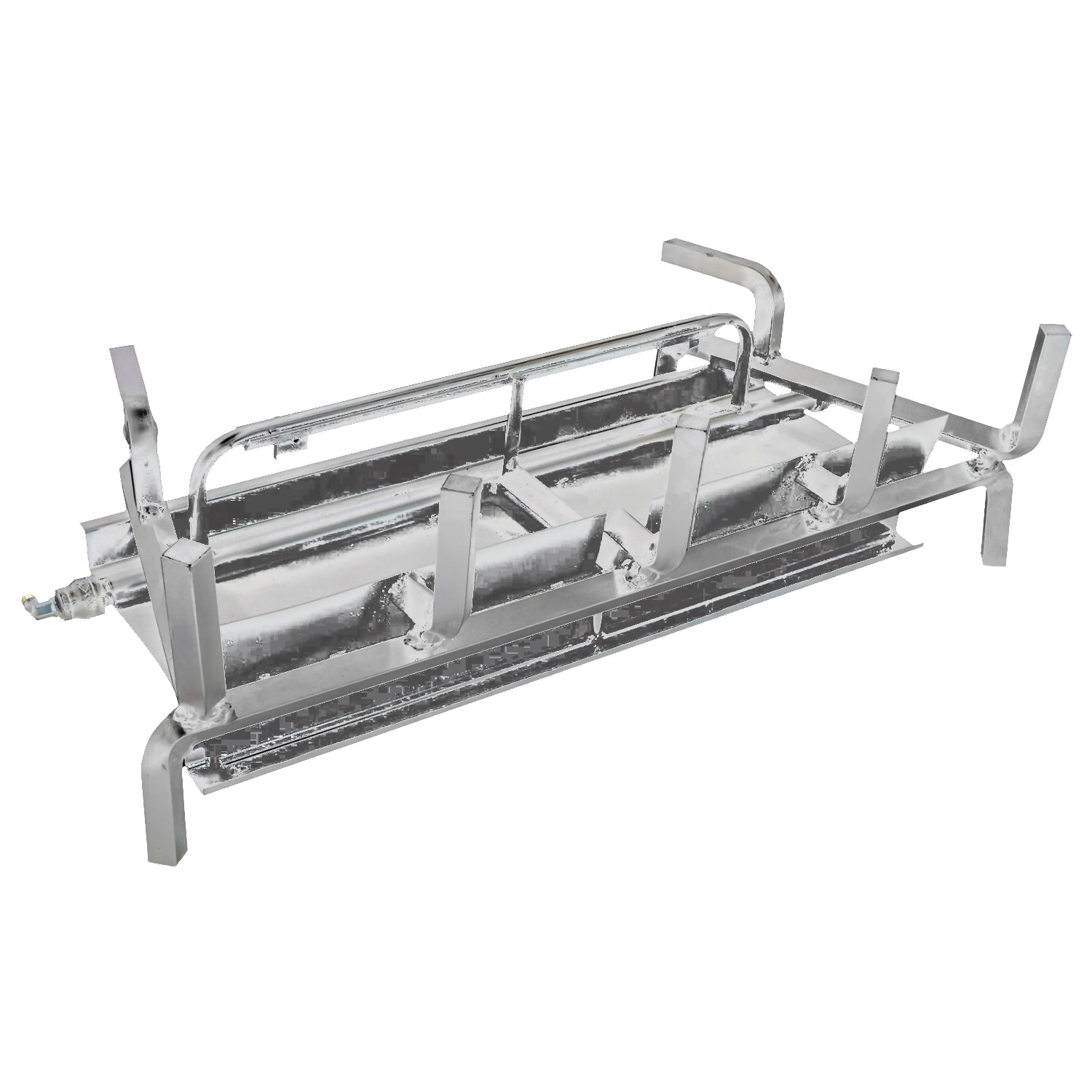 Stainless steel slimline burner system with rectangular burner tray and support legs